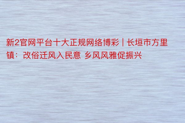 新2官网平台十大正规网络博彩 | 长垣市方里镇：改俗迁风入民意 乡风风雅促振兴